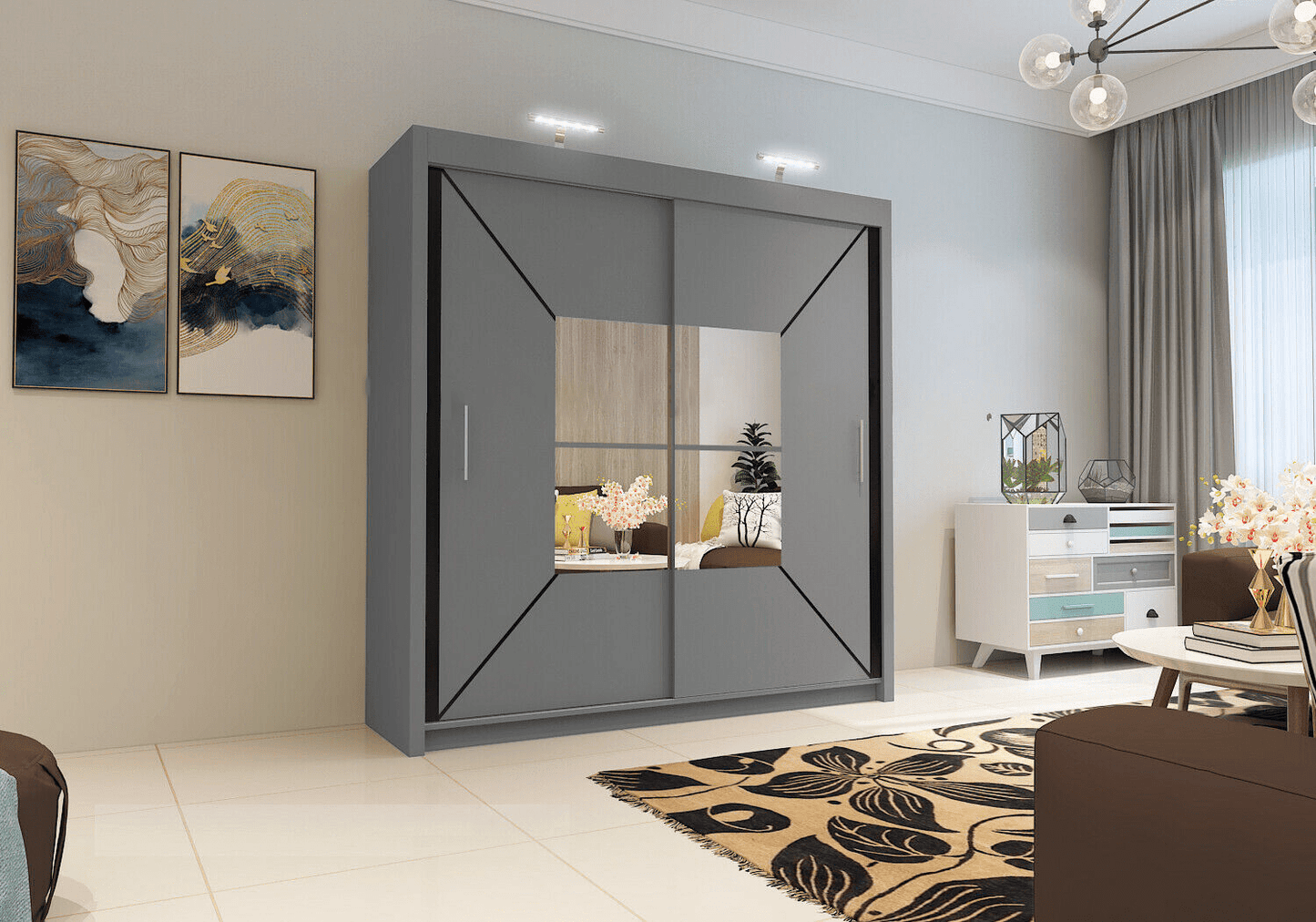 Bartholomew Mirrored Sliding Wardrobe - Grey