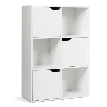 White Modern Open and Closed 6 Cube Shelving Unit