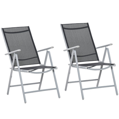 2 PCS Folding Patio Dining Chair Set w/ Adjustable Texteline Back & Armrest