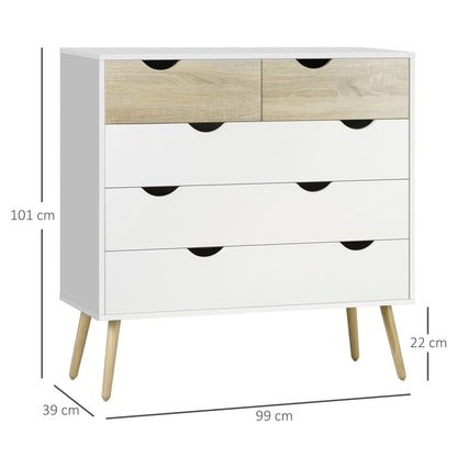 HOMCOM Nordic Style Chest of Drawers, 5 Drawer Dresser with 4 Tapered Legs and Groove Handles, Storage Organiser Side Cabinet for Bedroom, Living Room