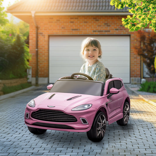 AIYAPLAY Aston Martin DBX Licencjonowany samochód elektryczny dla dzieci zasilany akumulatorem, 12 V, samochód dla dzieci z oświetleniem, klakson muzyczny, różowy