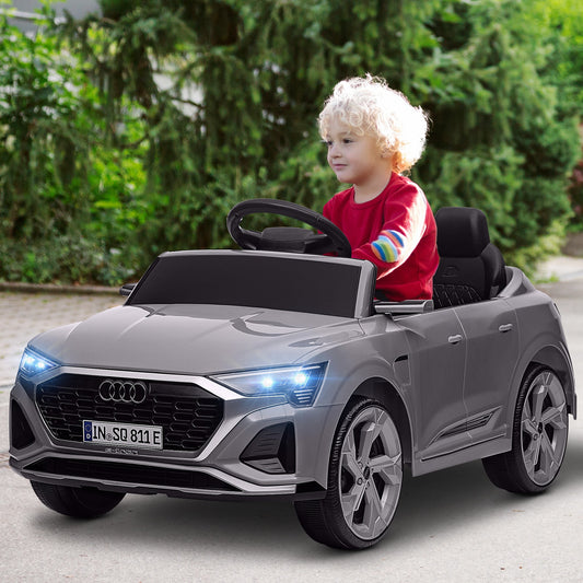 AIYAPLAY Audi Q8 e-tron Sportback Licencjonowany samochód 12V z pilotem, 4 koła z zawieszeniem sprężynowym, reflektory, muzyka, klakson - szary