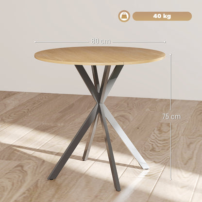 HOMCOM 80cm Industrial Round Dining Table - White Oak