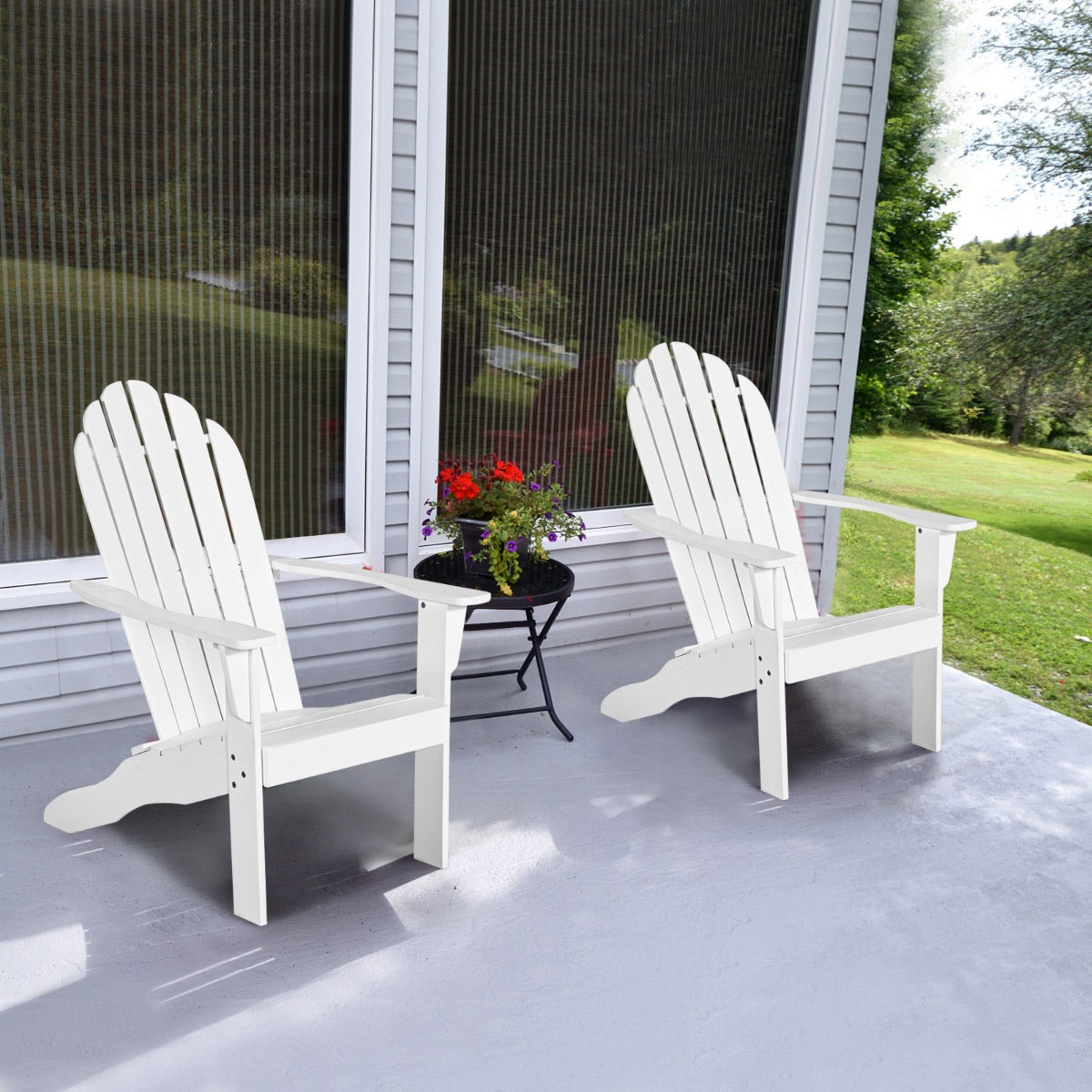 Acacia Wood Adirondack Lounger Chair with Slatted Seating, Ergonomic Design-White