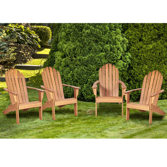 Acacia Wood Adirondack Lounger Chair with Slatted Seating, Ergonomic Design-Natural