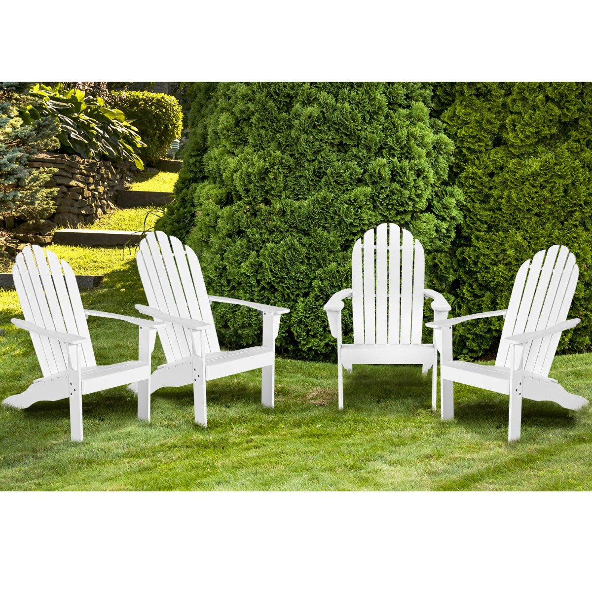 Acacia Wood Adirondack Lounger Chair with Slatted Seating, Ergonomic Design-White
