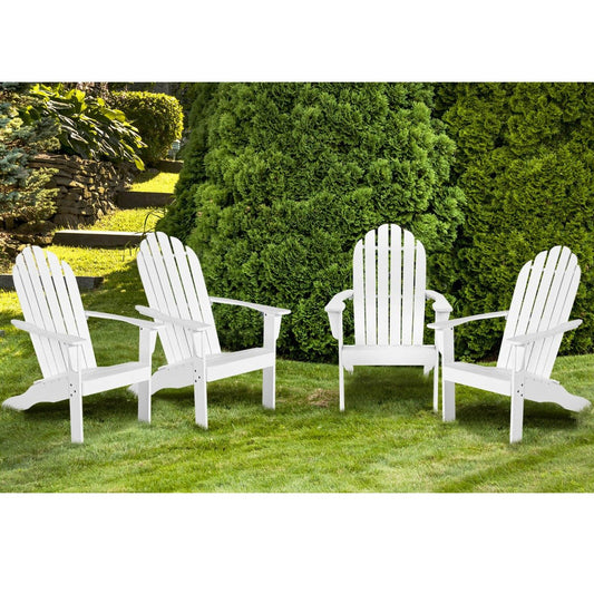 Acacia Wood Adirondack Lounger Chair with Slatted Seating, Ergonomic Design-White