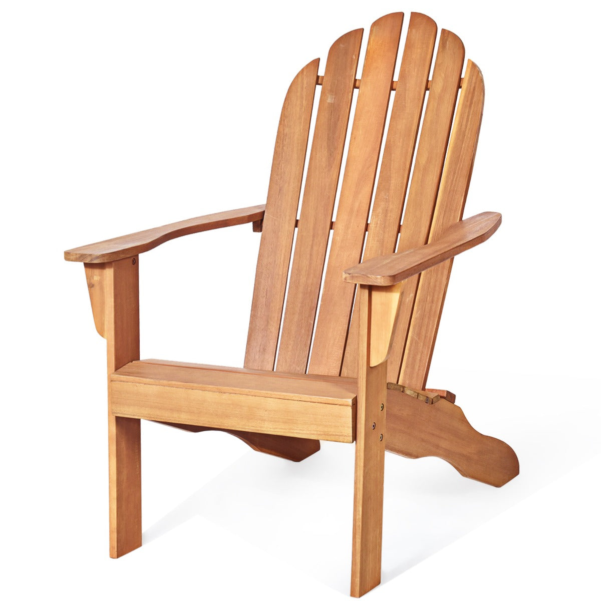 Acacia Wood Adirondack Lounger Chair with Slatted Seating, Ergonomic Design-Natural