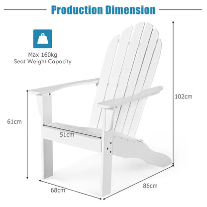 Acacia Wood Adirondack Lounger Chair with Slatted Seating, Ergonomic Design-White