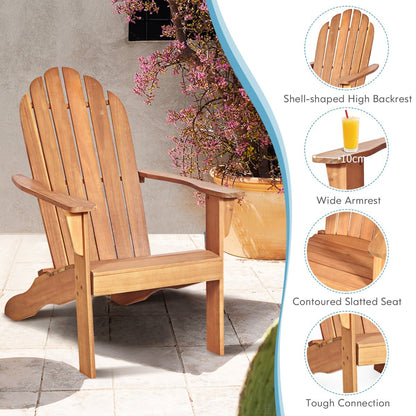 Acacia Wood Adirondack Lounger Chair with Slatted Seating, Ergonomic Design-Natural