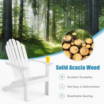 Acacia Wood Adirondack Lounger Chair with Slatted Seating, Ergonomic Design-White