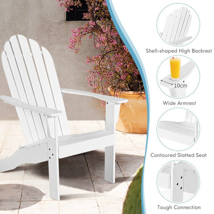 Acacia Wood Adirondack Lounger Chair with Slatted Seating, Ergonomic Design-White