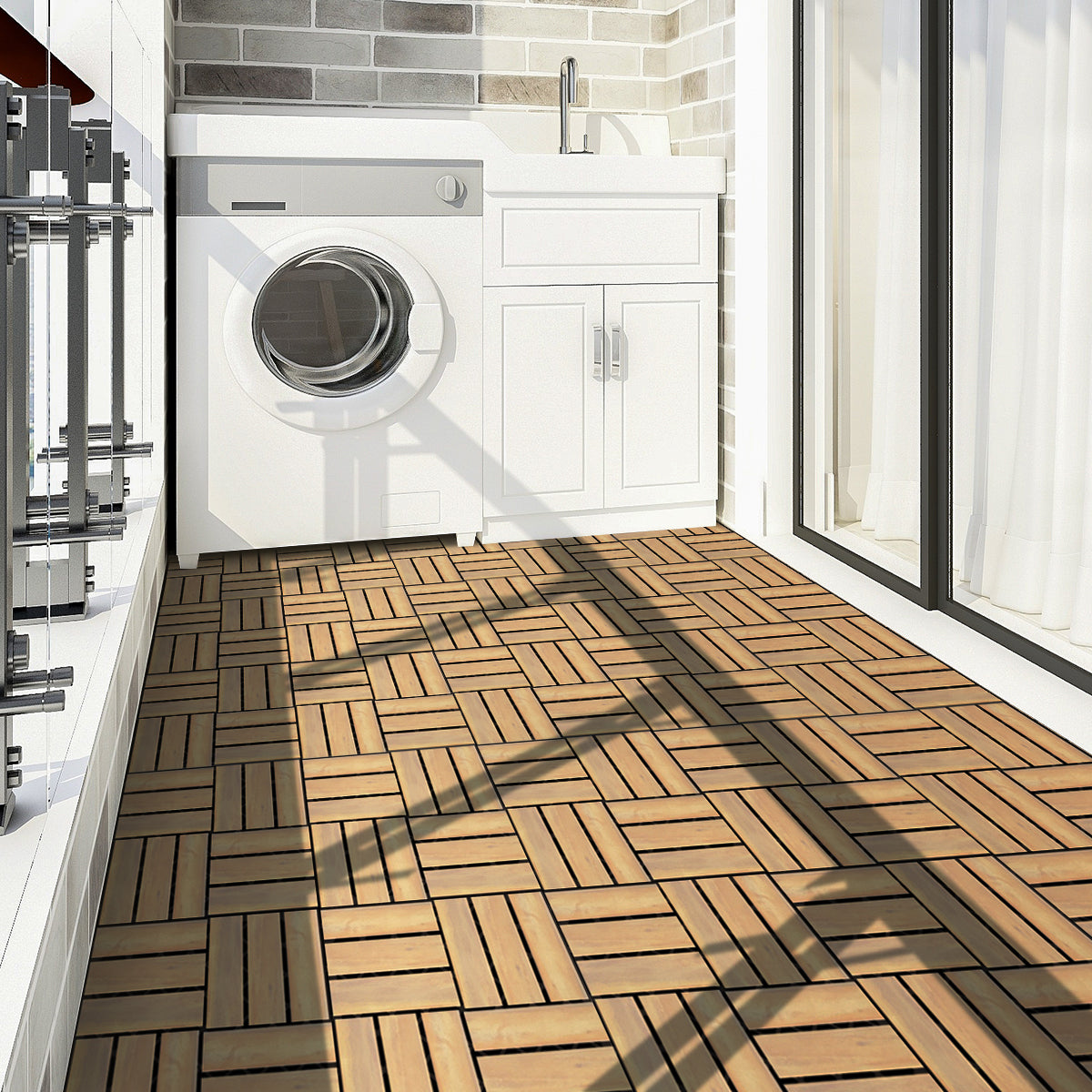 Acacia Wood Interlocking Floor Tiles for Terrace and Balcony