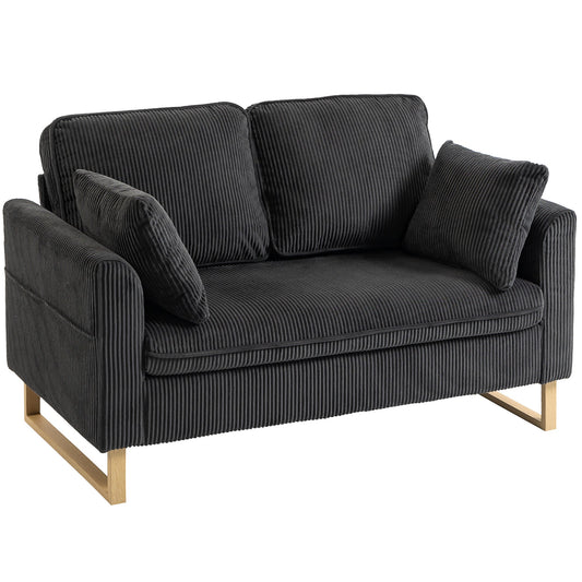 HOMCOM 2 Seater Sofa, 140 cm Loveseat Sofa with Spring Cushions, Metal Legs, 2 Pillows, Dark Grey