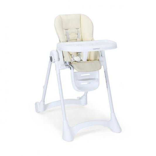 Height Adjustable Folding Highchair for Baby Toddler-Beige