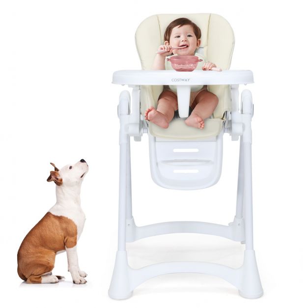 Height Adjustable Folding Highchair for Baby Toddler-Beige