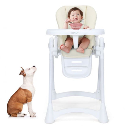Height Adjustable Folding Highchair for Baby Toddler-Beige