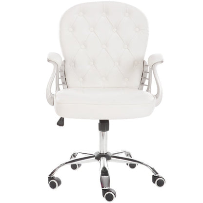 White Faux Leather Office Chair Chesterfield Chair with 360° Rotary Wheels