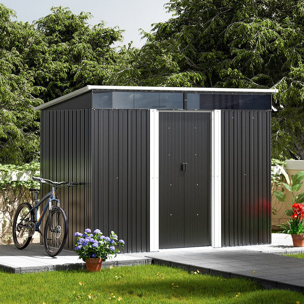 8.6 ft Garden Bike Sheds Metal Storage Shed with Lockable Sliding Doors