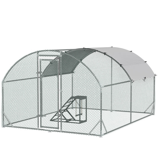 PawHut Walk In Chicken Run with Chicken Activity Shelf and Cover, 2.8 x 3.8 x 2m