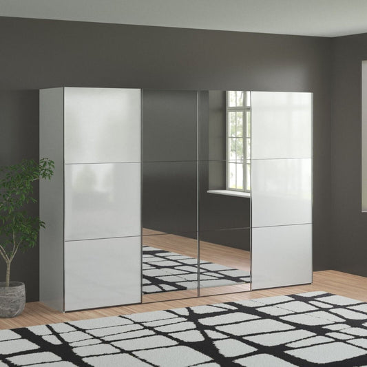 Sliding Wardrobe LANDSCAPE 4 Door Mirrored Wardrobe White 300cm
