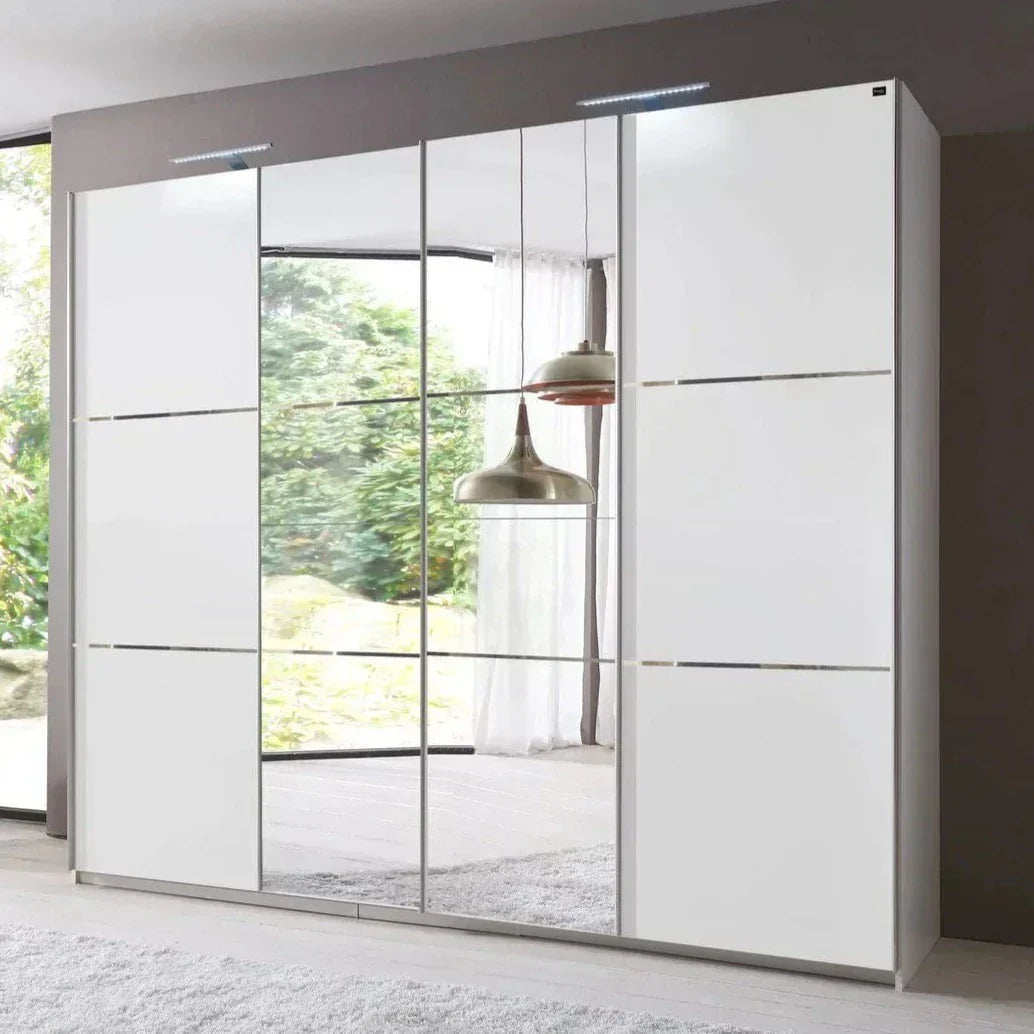 Sliding Wardrobe LANDSCAPE 4 Door Mirrored Wardrobe White 350cm
