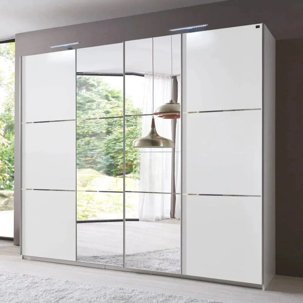 Landscape 4 Door 350cm Mirrored Sliding Wardrobe - White