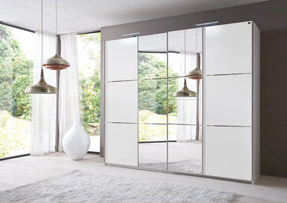 Landscape 4 Door 350cm Mirrored Sliding Wardrobe - White