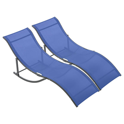 Set of 2 S-shaped Foldable Lounge Chair Sun Lounger Reclining Outdoor Chair for Patio Beach Garden Blue