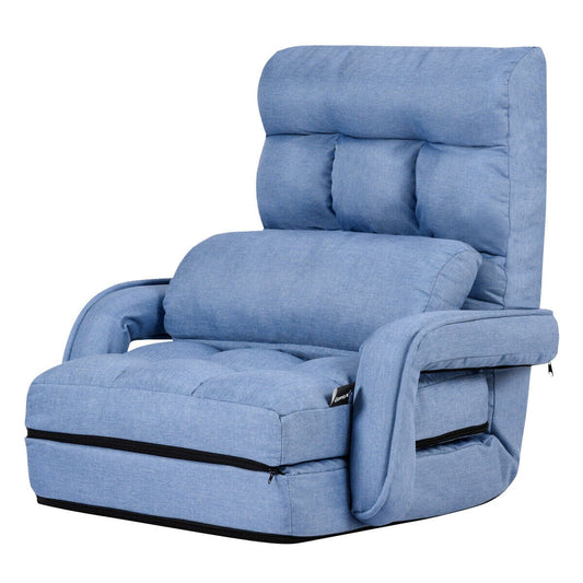 Adjustable Folding Floor Lazy Chair with Pillow in Blue