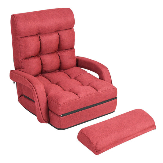 Adjustable Folding Floor Lazy Chair with Pillow in Red