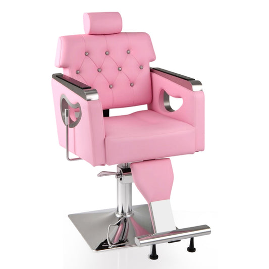 Adjustable Swivel Barber Chair with Padded Backrest-Pink