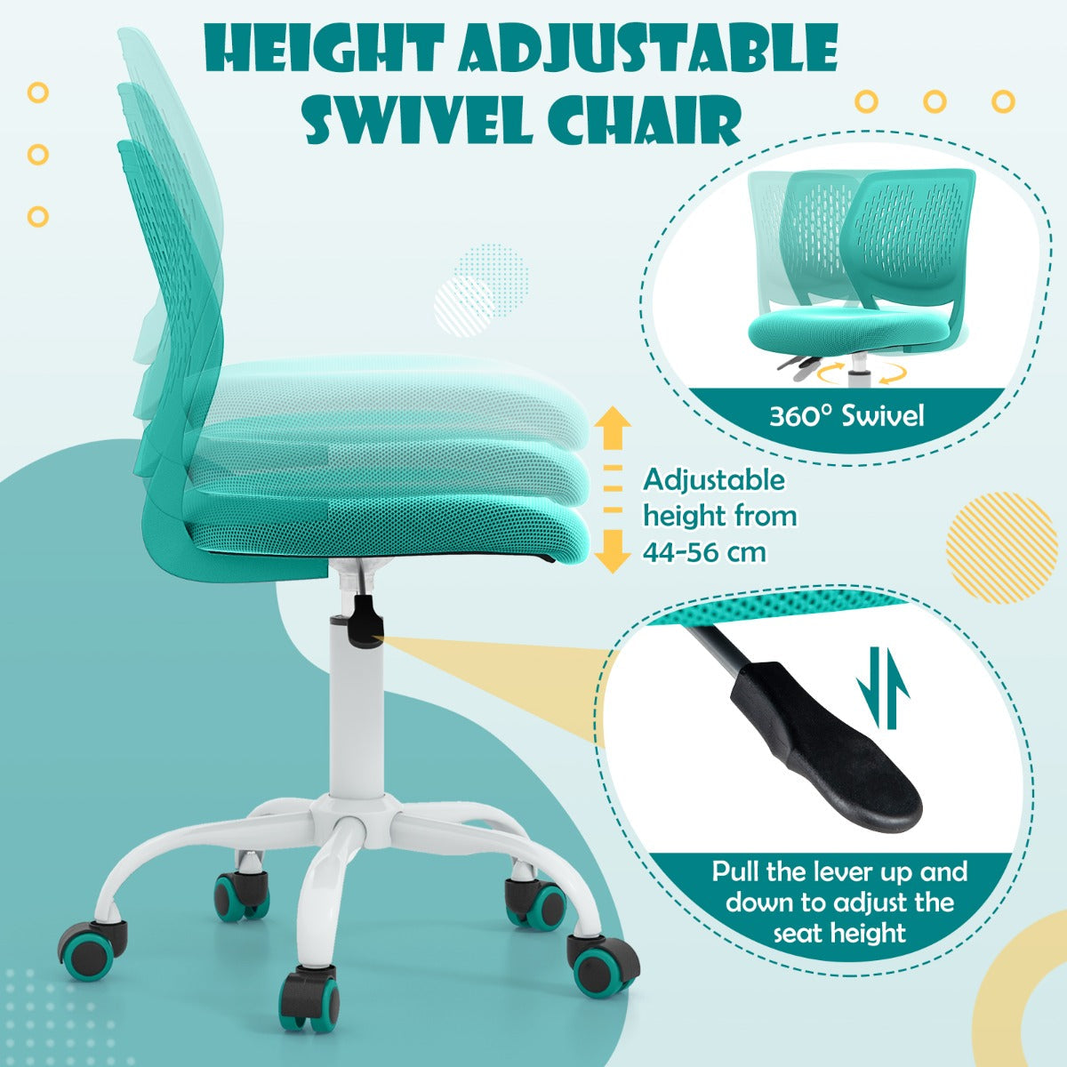 Ergonomic Children Study Chair with Adjustable Height-Turquoise