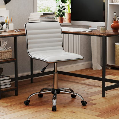 Adjustable Office Chair with Swivel Seat and Universal Wheels-White