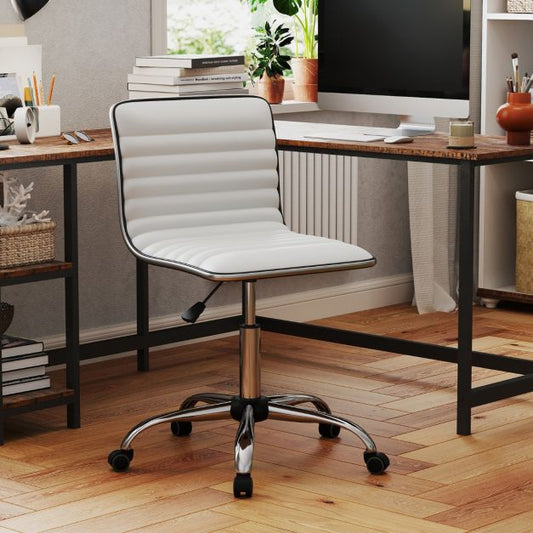 Adjustable Office Chair with Swivel Seat and Universal Wheels-White