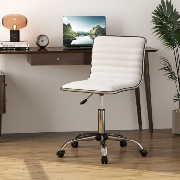 Adjustable Office Chair with Swivel Seat and Universal Wheels-White