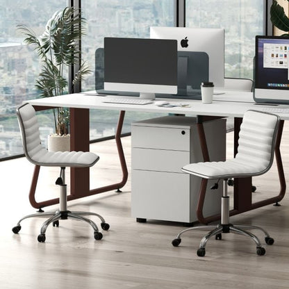 Adjustable Office Chair with Swivel Seat and Universal Wheels-White