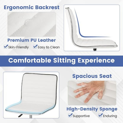Adjustable Office Chair with Swivel Seat and Universal Wheels-White