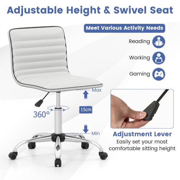 Adjustable Office Chair with Swivel Seat and Universal Wheels-White