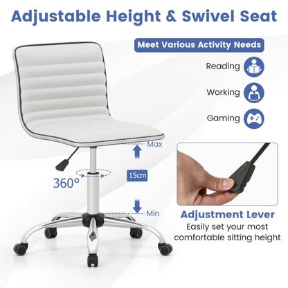 Adjustable Office Chair with Swivel Seat and Universal Wheels-White