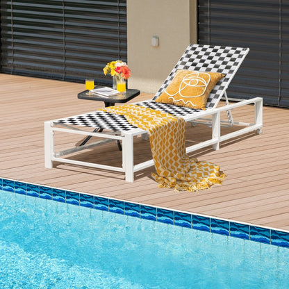 Adjustable Patio Chaise Lounge with Wheels and Breathable Fabric and Sturdy Metal Frame