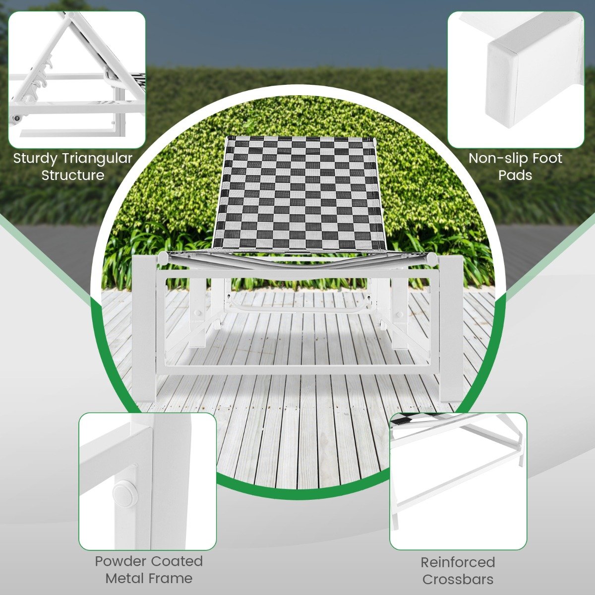 Adjustable Patio Chaise Lounge with Wheels and Breathable Fabric and Sturdy Metal Frame