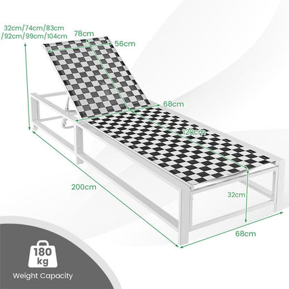 Adjustable Patio Chaise Lounge with Wheels and Breathable Fabric and Sturdy Metal Frame