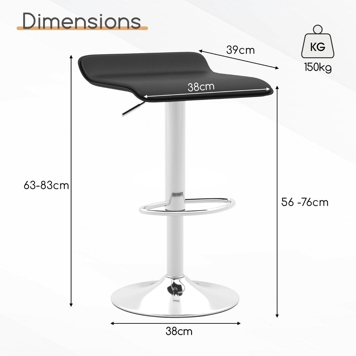 Adjustable Swivel Bar Stool Set of 2 with Wave-shaped Seat-Black