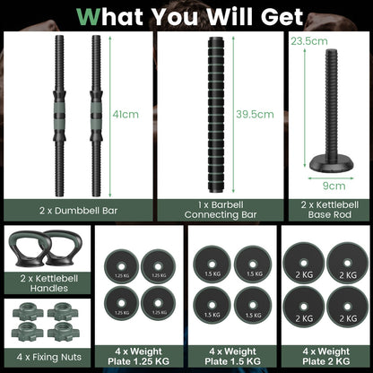 Adjustable Weight Dumbbell Set with Connector and Dumbbells-Black