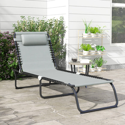 Outsunny Folding Sun Lounger Beach Chaise Chair Garden Cot Camping Recliner with 4 Position Adjustable Light Grey