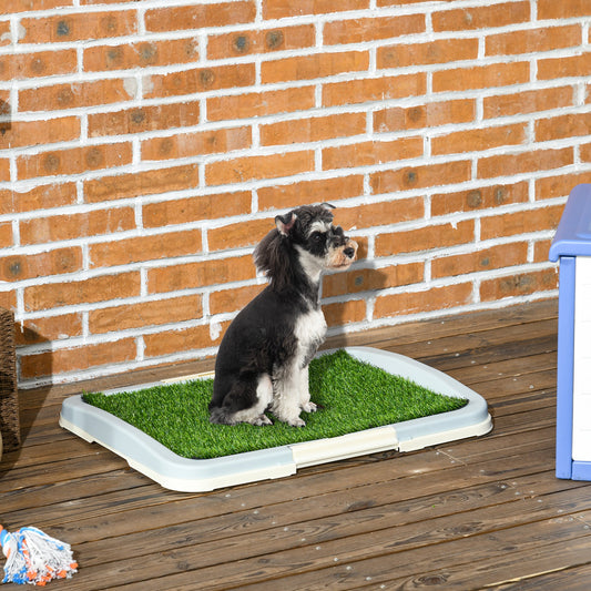PawHut Puppy Training Pad, przenośna mata treningowa dla szczeniąt do użytku w pomieszczeniach, ze sztuczną trawą, siatką, panelem, tacką, 63 x 48,5 cm