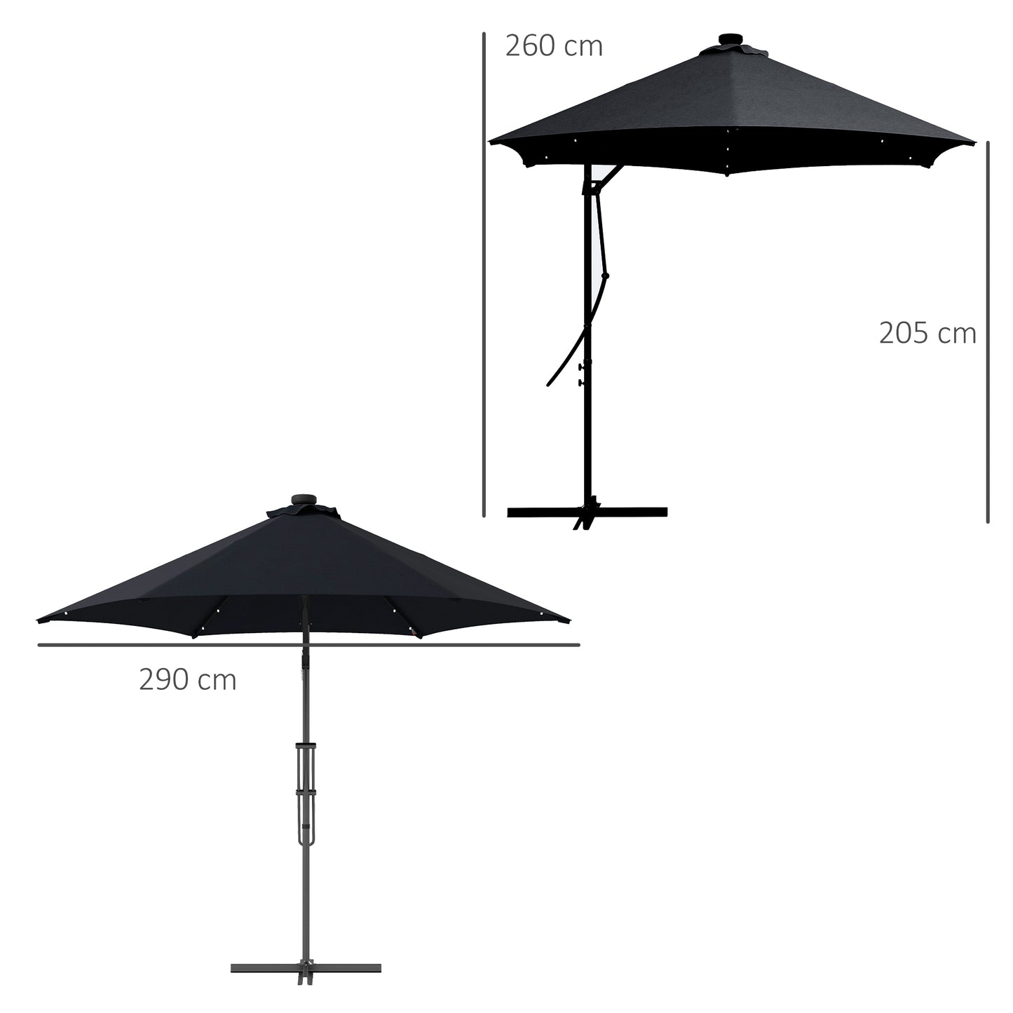 Outsunny 3(m) Solarny LED Cantilever Parasol, Czarny
