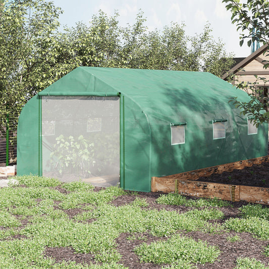 Tunel foliowy Outsunny Walk-in Garden Greenhouse, zewnętrzna szklarnia z drzwiami z siatki, osłoną z PE i 6 oknami, 4,5 x 3 x 2 m, zielony
