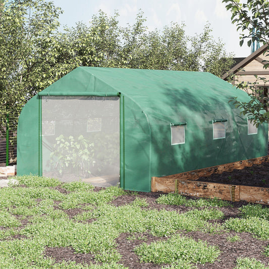 Tunel foliowy Outsunny Walk-in Garden Greenhouse, zewnętrzna szklarnia z drzwiami z siatki, osłoną z PE i 6 oknami, 4,5 x 3 x 2 m, zielony
